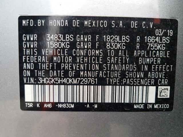 2019 HONDA FIT LX 3HGGK5H40KM729761
