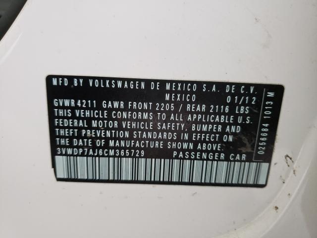 2012 VOLKSWAGEN JETTA SE 3VWDP7AJ6CM365729