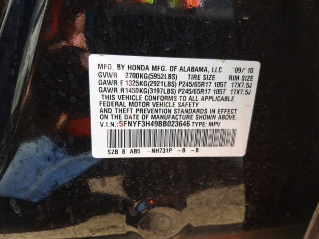 2011 HONDA PILOT EX 5FNYF3H49BB023646