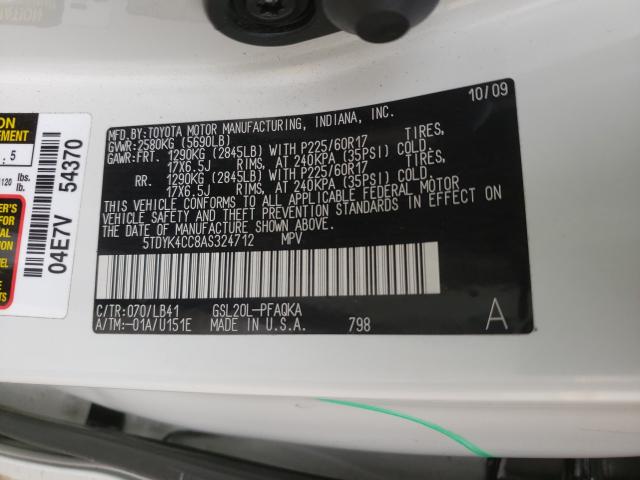 2010 TOYOTA SIENNA XLE 5TDYK4CC8AS324712