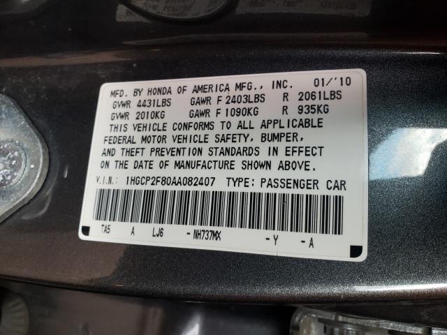 2010 HONDA ACCORD EXL 1HGCP2F80AA082407