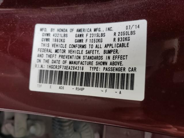 2014 HONDA ACCORD 1HGCR2F7XEA294318