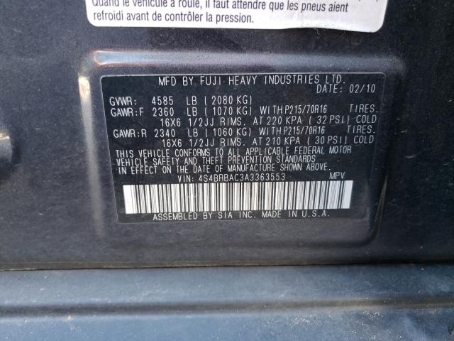 2010 SUBARU OUTBACK 2. 4S4BRBAC3A3363553