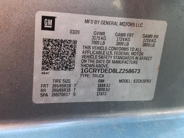 2020 CHEVROLET SILVERADO 1GCRYDED8LZ258673