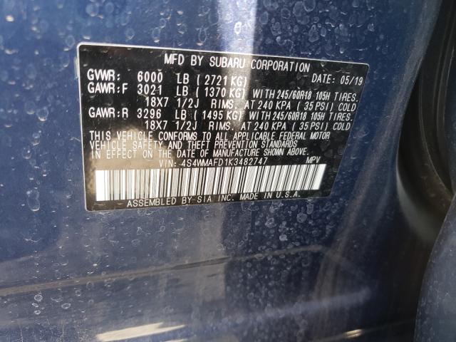 2019 SUBARU ASCENT PRE 4S4WMAFD1K3482747