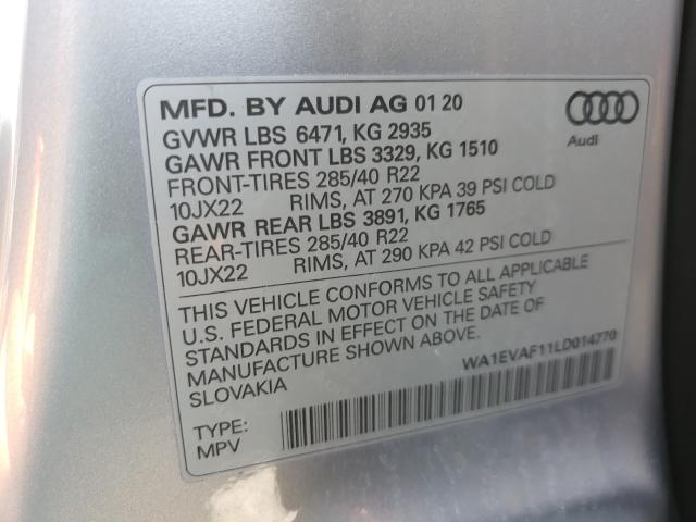 2020 AUDI Q8 PREMIUM WA1EVAF11LD014770