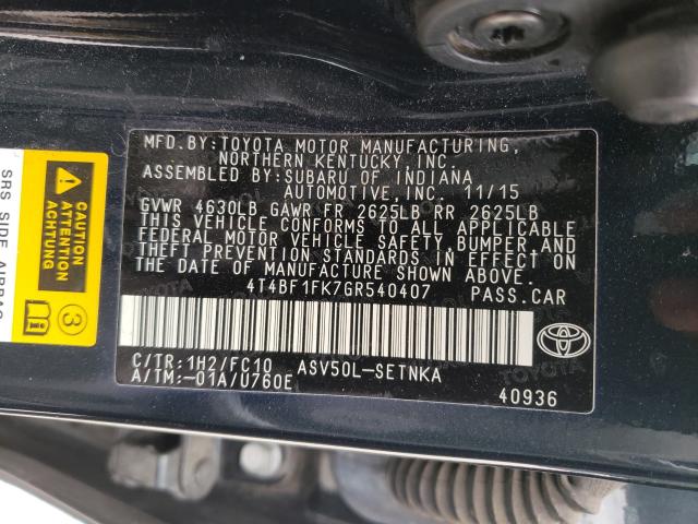 2016 TOYOTA CAMRY LE 4T4BF1FK7GR540407