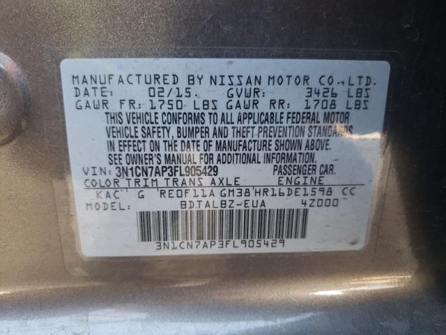 2015 NISSAN VERSA S 3N1CN7AP3FL905429