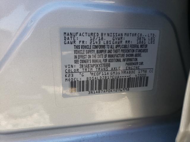 2019 NISSAN SENTRA S 3N1AB7AP0KY276998