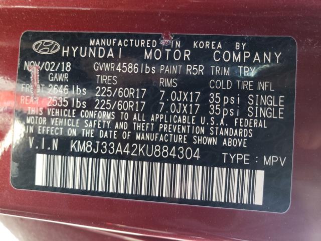 2019 HYUNDAI TUCSON LIM KM8J33A42KU884304