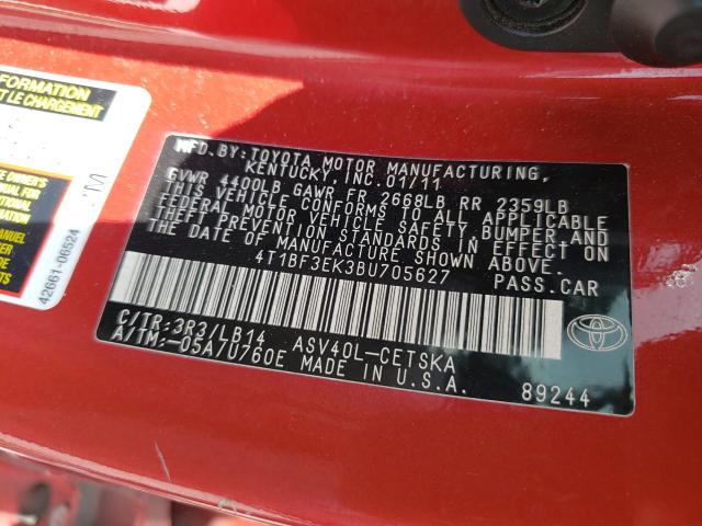 2011 TOYOTA CAMRY BASE 4T1BF3EK3BU705627