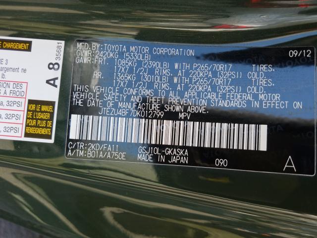 2013 TOYOTA FJ CRUISER JTEZU4BF7DK012799