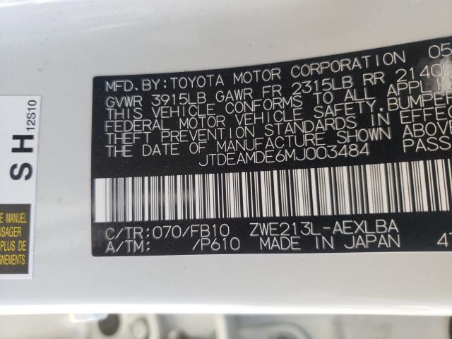 2021 TOYOTA COROLLA LE JTDEAMDE6MJ003484