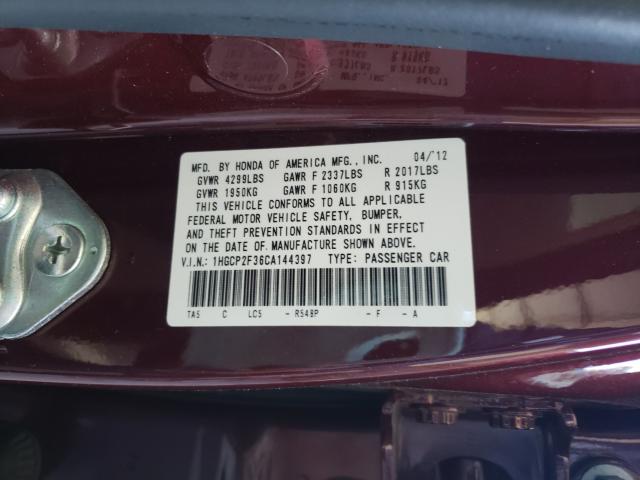 2012 HONDA ACCORD LX 1HGCP2F36CA144397