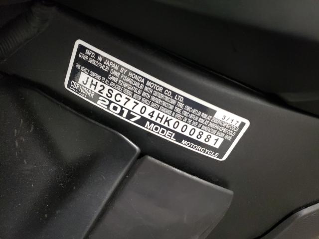 2017 HONDA CBR1000 RR JH2SC7704HK000881