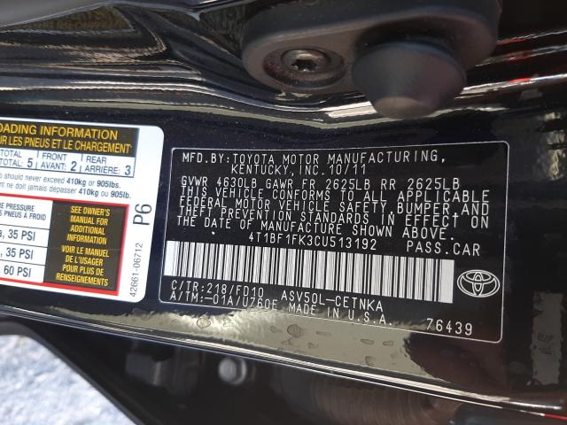 2012 TOYOTA CAMRY BASE 4T1BF1FK3CU513192