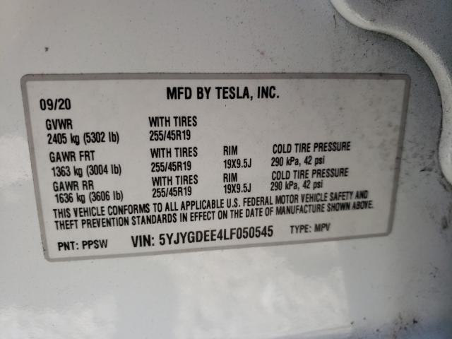 2020 TESLA MODEL Y 5YJYGDEE4LF050545