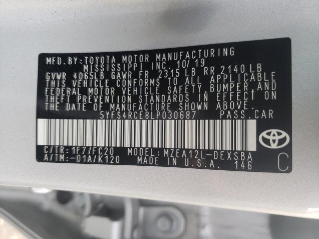 2020 TOYOTA COROLLA SE 5YFS4RCE8LP030687