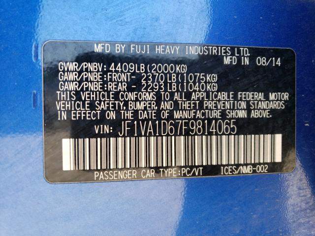 2015 SUBARU WRX PREMIU JF1VA1D67F9814065