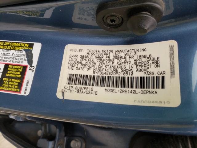 2013 TOYOTA COROLLA BA 5YFBU4EE2DP210510