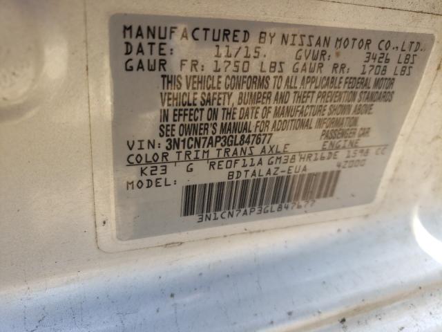 2016 NISSAN VERSA S 3N1CN7AP3GL847677