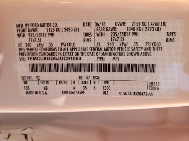 2018 FORD ESCAPE SE 1FMCU9GD6JUC91060