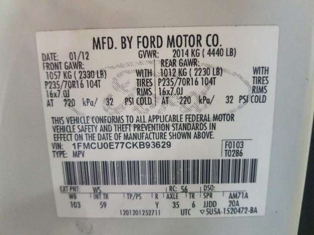 2012 FORD ESCAPE LIM 1FMCU0E77CKB93629