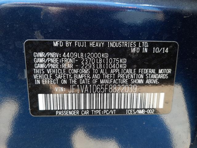 2015 SUBARU WRX PREMIU JF1VA1D65F8822039