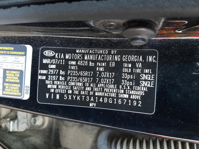 2011 KIA SORENTO BA 5XYKT3A14BG167192