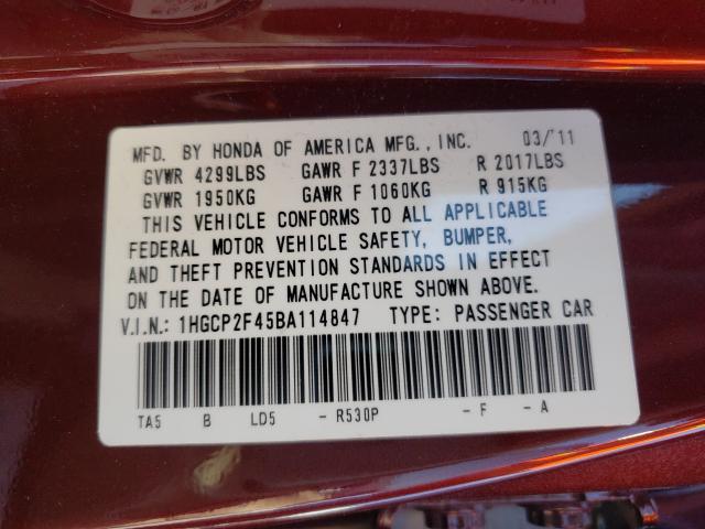 2011 HONDA ACCORD LXP 1HGCP2F45BA114847