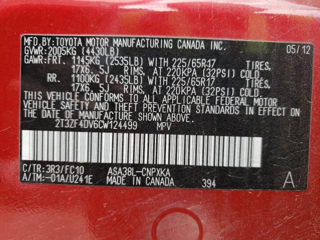 2012 TOYOTA RAV4 2T3ZF4DV6CW124499