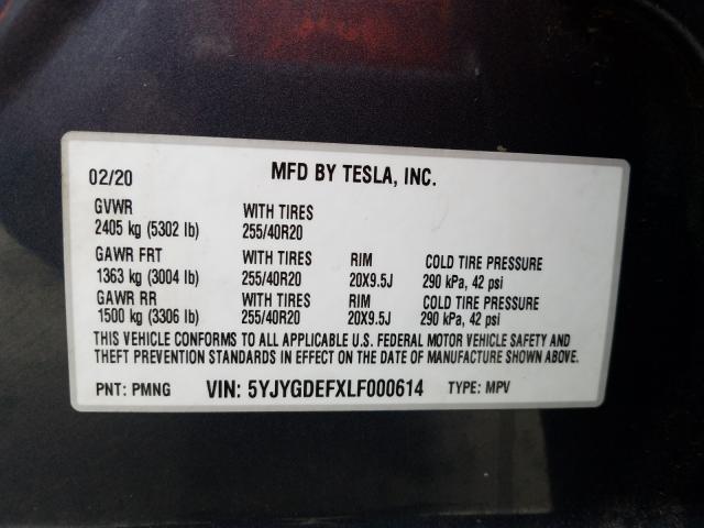 2020 TESLA MODEL Y 5YJYGDEFXLF000614