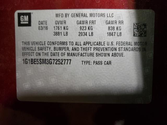2016 CHEVROLET CRUZE LT 1G1BE5SM3G7252777