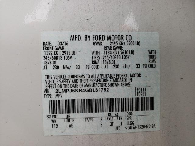 2016 LINCOLN MKX SELECT 2LMPJ6KR4GBL61752