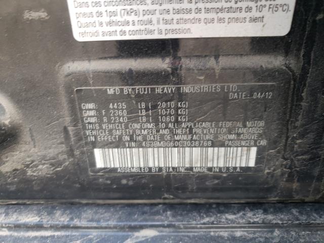 2012 SUBARU LEGACY 2.5 4S3BMBG60C3038768