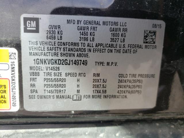 2016 CHEVROLET TRAVERSE L 1GNKVGKD2GJ149749