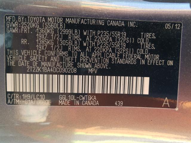 2013 LEXUS RX 350 2T2ZK1BA4DC090208