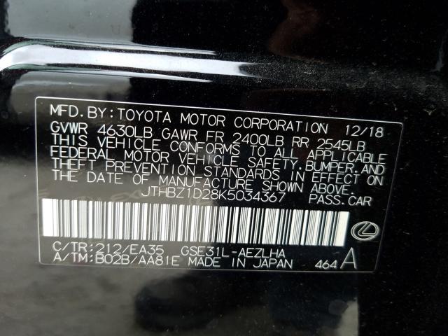2019 LEXUS IS 350 JTHBZ1D28K5034367