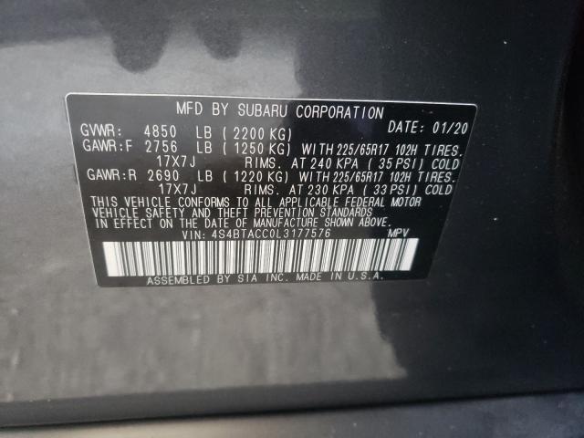 2020 SUBARU OUTBACK PR 4S4BTACC0L3177576