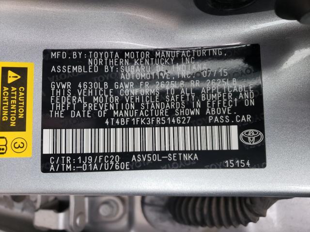 2015 TOYOTA CAMRY LE 4T4BF1FK3FR514627