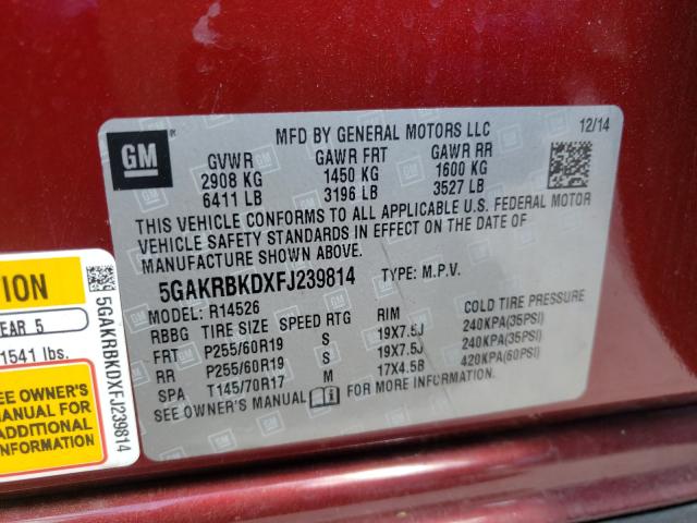 2015 BUICK ENCLAVE 5GAKRBKDXFJ239814