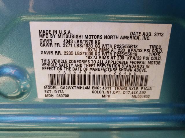 2014 MITSUBISHI OUTLANDER 4A4AP3AU1EE004967