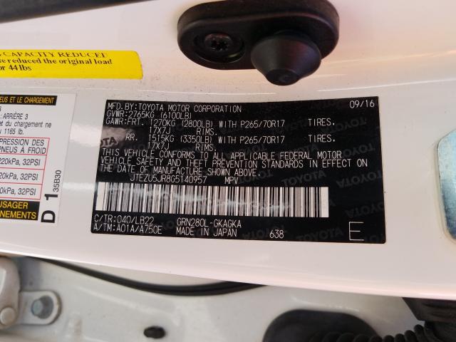 2016 TOYOTA 4RUNNER SR JTEZU5JR8G5140957