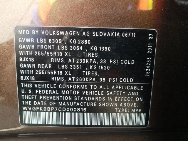 2012 VOLKSWAGEN TOUAREG V6 WVGFK9BP7CD000816