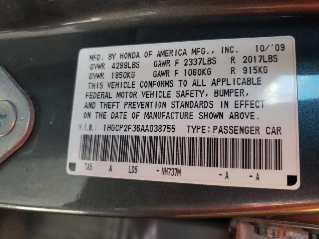 2010 HONDA ACCORD LX 1HGCP2F36AA038755