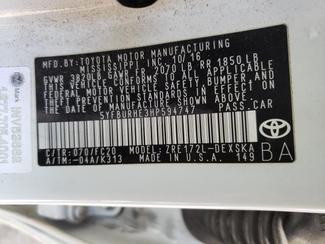 2017 TOYOTA COROLLA L 5YFBURHE3HP594747