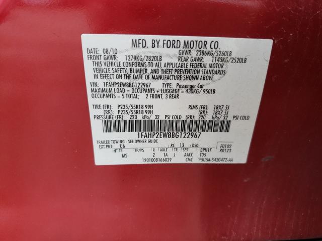 2011 FORD TAURUS SEL 1FAHP2EW8BG122967