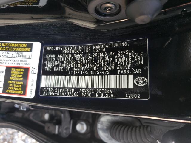 2016 TOYOTA CAMRY LE 4T1BF1FK0GU259429