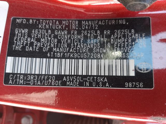 2012 TOYOTA CAMRY BASE 4T1BF1FK9CU572084