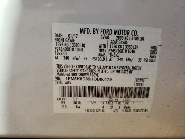 2017 FORD EXPLORER X 1FM5K8D89HGB86179